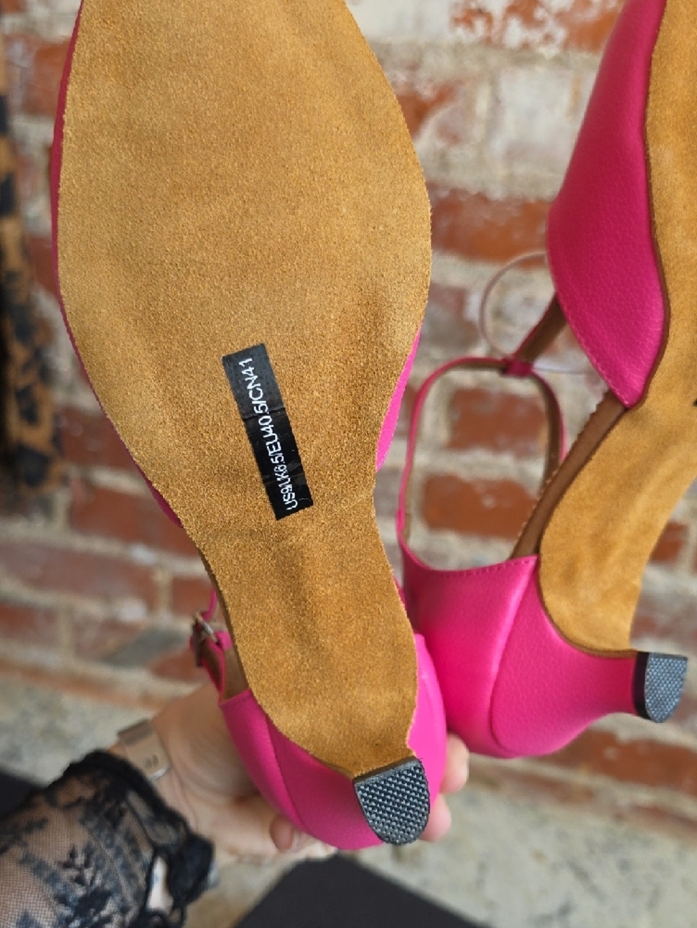 T-Strap Low Heel Pumps in Bright Pink - Picture 5 of 6